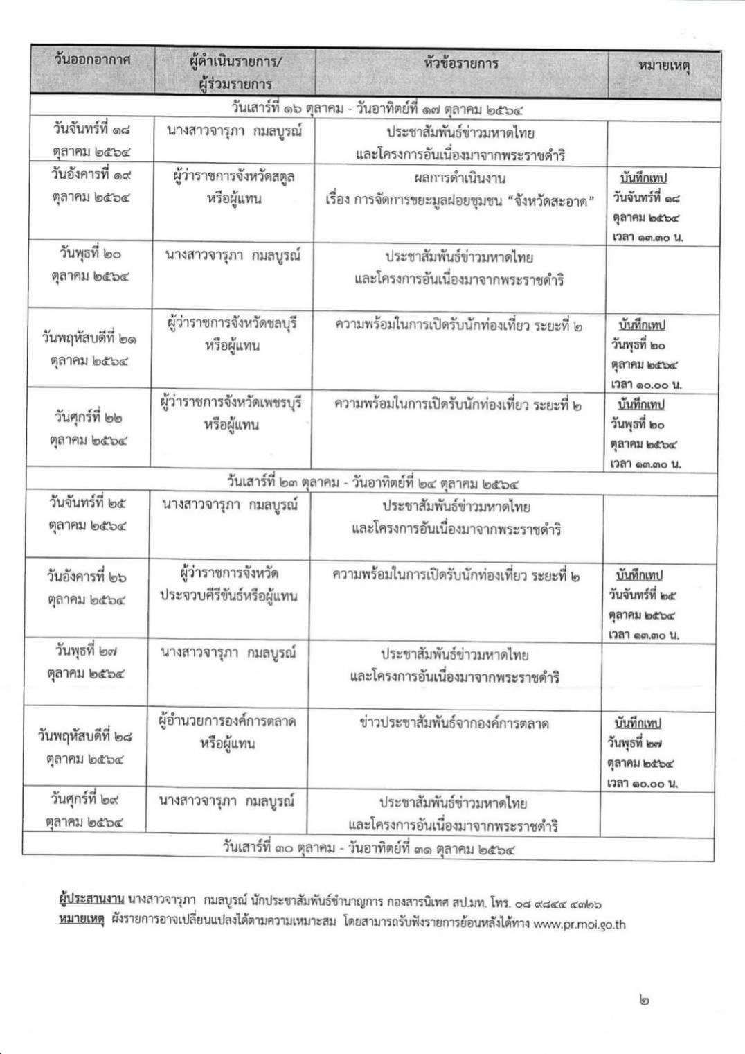 เชิญรับฟังรายการวิทยุ"มหาดไทยชวนรู้"ประจำเดือนตุลาคม2564