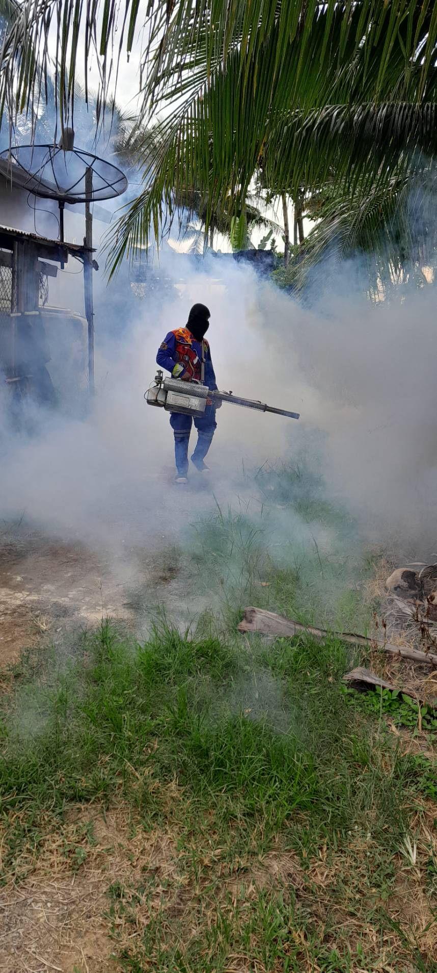 ฉีดพ่นหมอกควันกำจัดลูกน้ำยุงลาย  เพื่อป้องกันและควบคุมการระบาดของโรคไข้เลือดออก บ้านอุดมทรัพย์พัฒนา ม.17