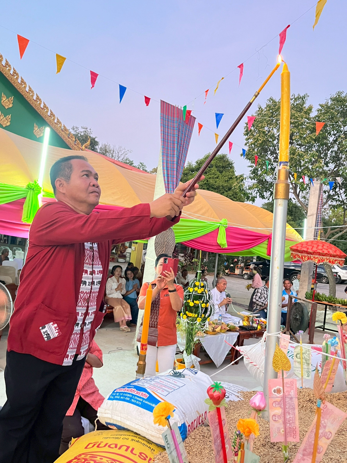 โครงการจัดงานสืบสานประเพณีบายศรี สู่ขวัญข้าว /รับขวัญต้นกล้าวัฒนธรรม (ผู้มีบุญเกิดใหม่) และร่วมกิจกรรมเวียนเทียนในวันมาฆะบูชา